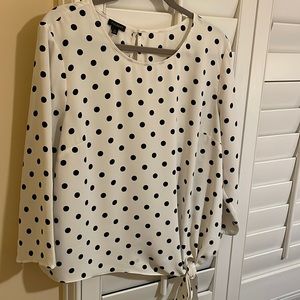 Talbots Black & White Polka Dot Side Tie Blouse Size XL Excellent Condition